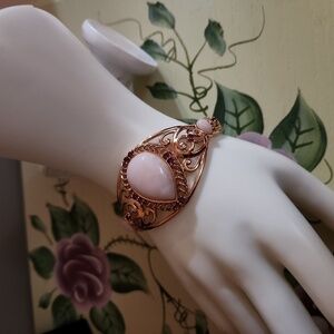 JTV Peruvian Pink Opal Raspberry Rhodolite Cuff 18K Rose Gold Over Silver